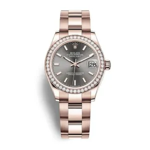 Rolex Datejust 31mm - Ref: 278285rbr-0020 - Dark Rhodium Stick Dial & Diamond Bezel, 18K Rose Gold Oyster Bracelet Women's Watch