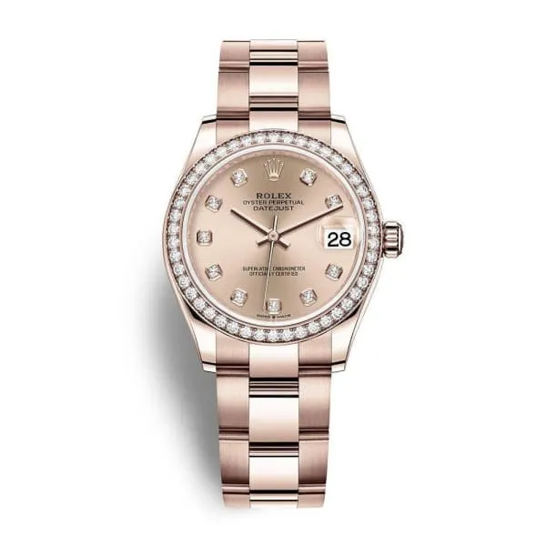 Rolex Datejust 31mm - Ref: 278285rbr-0024 - Rose Dial & Diamond Bezel, 18K Rose Gold Oyster Bracelet Women's Watch