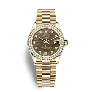 Rolex Datejust 31mm - Ref: 278288rbr-0032 - Black Mother of Pearl Diamond Dial & Diamond Bezel, 18K Yellow Gold Oyster Bracelet Women's Watch