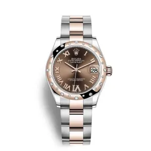 Rolex Datejust 31mm - Ref: 278341rbr-0003 - Chocolate Roman Diamond Dial & Diamond Bezel, Two Tone Stainless Steel & 18K Rose Gold Oyster Bracelet Women's Watch