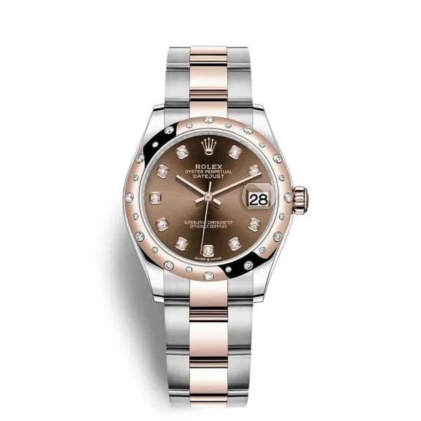 Rolex Datejust 31mm - Ref: 278341rbr-0027 - Chocolate Diamond Dial & Diamond Bezel, Two Tone Stainless Steel & 18K Rose Gold Oyster Bracelet Women's Watch