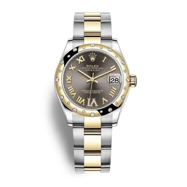 Rolex Datejust 31mm - Ref: 278343rbr-0017 - Dark Grey Roman Diamond Dial & Diamond Bezel, Two Tone Stainless Steel & 18K Yellow Gold Oyster Bracelet Women's Watch