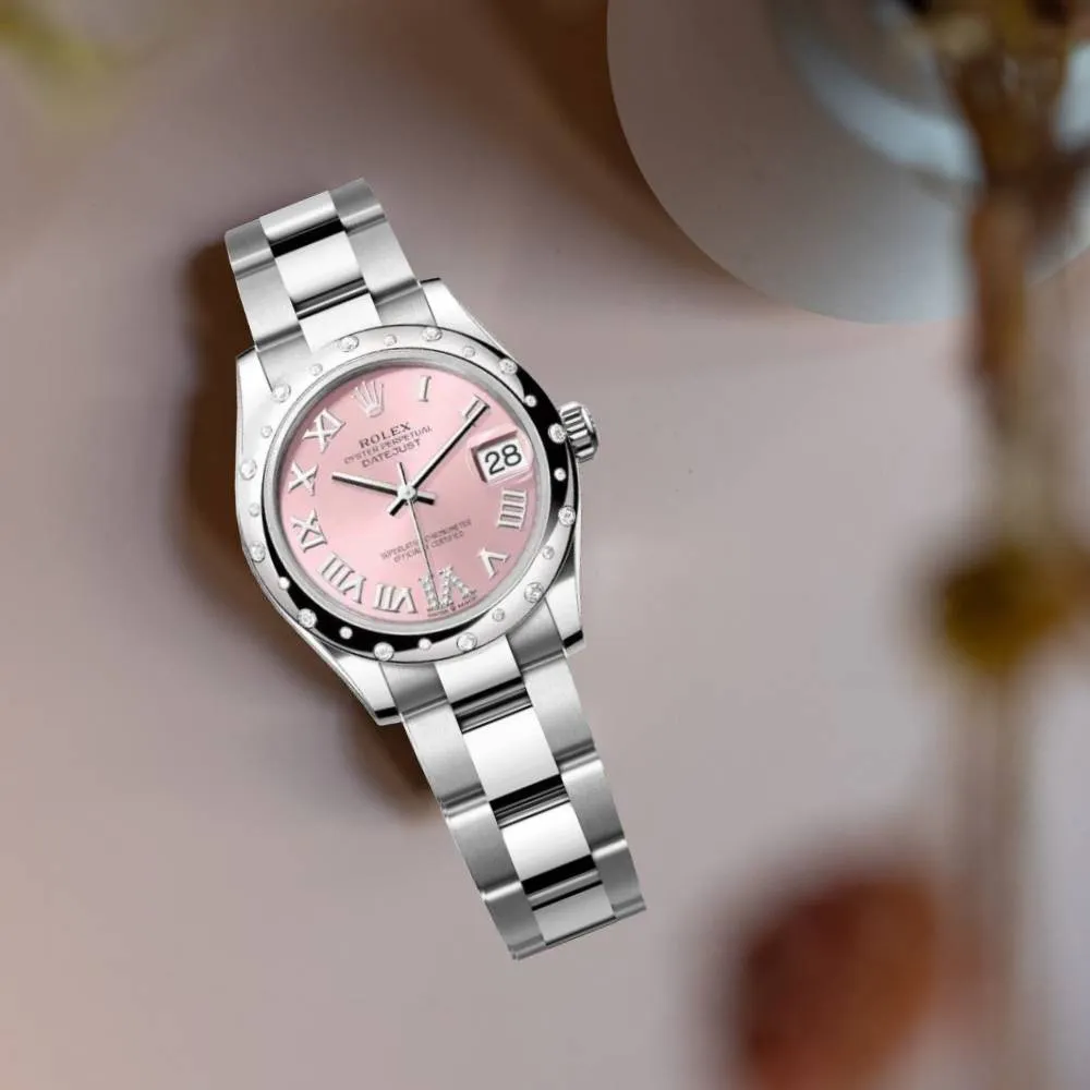 Rolex Datejust 31mm - Ref: 278344rbr-0025 - Pink Roman Diamond Dial & Diamond Bezel, Stainless Steel Oyster Bracelet Women's Watch