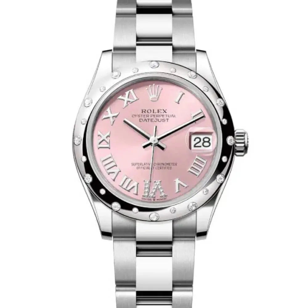Rolex Datejust 31mm - Ref: 278344rbr-0025 - Pink Roman Diamond Dial & Diamond Bezel, Stainless Steel Oyster Bracelet Women's Watch