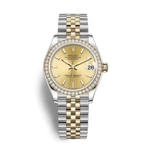 Rolex Datejust 31mm - Ref: 278383rbr-0014 - Champagne Stick Dial & Diamond Bezel, Two Tone Stainless Steel & 18K Yellow Gold Jubilee Bracelet Women's Watch