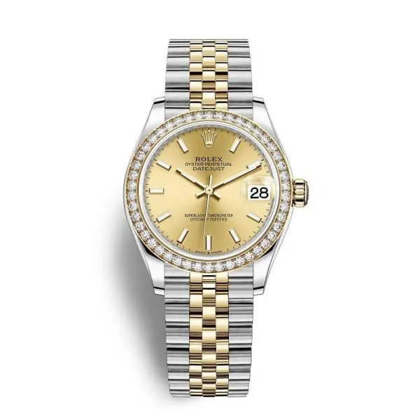 Rolex Datejust 31mm - Ref: 278383rbr-0014 - Champagne Stick Dial & Diamond Bezel, Two Tone Stainless Steel & 18K Yellow Gold Jubilee Bracelet Women's Watch