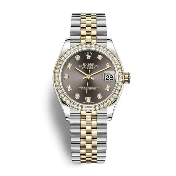 Rolex Datejust 31mm - Ref: 278383rbr-0022 - Dark Grey Diamond Dial & Diamond Bezel, Two Tone Stainless Steel & 18K Yellow Gold Jubilee Bracelet Women's Watch