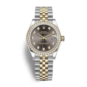 Rolex Datejust 31mm - Ref: 278383rbr-0022 - Dark Grey Diamond Dial & Diamond Bezel, Two Tone Stainless Steel & 18K Yellow Gold Jubilee Bracelet Women's Watch