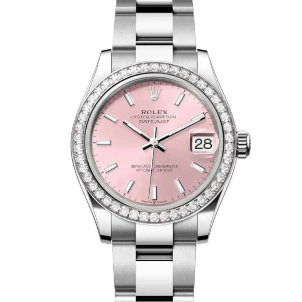 Rolex Datejust 31mm - Ref: 278384rbr-0017 - Pink Stick Dial & Diamond Bezel, Stainless Steel Oyster Bracelet Women's Watch