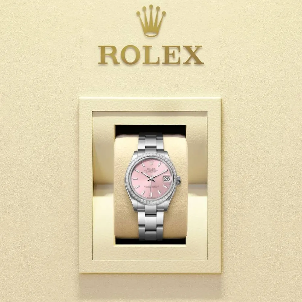 Rolex Datejust 31mm - Ref: 278384rbr-0017 - Pink Stick Dial & Diamond Bezel, Stainless Steel Oyster Bracelet Women's Watch