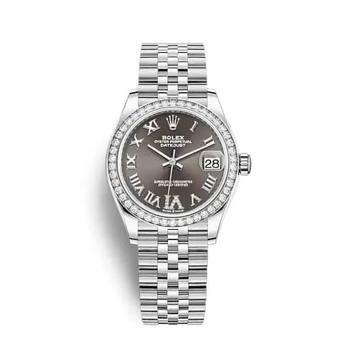 Rolex Datejust 31mm - Ref: 278384rbr-0032 - Dark Grey Roman Diamond Dial & Diamond Bezel, Stainless Steel Jubilee Bracelet Women's Watch
