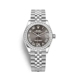 Rolex Datejust 31mm - Ref: 278384rbr-0032 - Dark Grey Roman Diamond Dial & Diamond Bezel, Stainless Steel Jubilee Bracelet Women's Watch