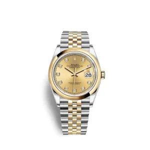Rolex Datejust 36mm - Ref: 126203-0017 - Champagne Diamond Dial, Two Tone Stainless Steel & 18K Yellow Gold Jubilee Bracelet Watch