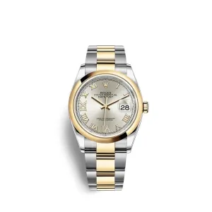 Rolex Datejust 36mm - Ref: 126203-0032 - Silver Roman Diamond Dial, Two Tone Stainless Steel & 18K Yellow Gold Oyster Bracelet Watch