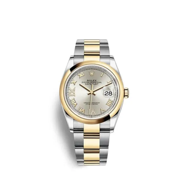 Rolex Datejust 36mm - Ref: 126203-0032 - Silver Roman Diamond Dial, Two Tone Stainless Steel & 18K Yellow Gold Oyster Bracelet Watch