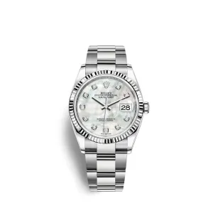 Rolex Datejust 36mm - Ref: 126234-0020 - White Mother of Pearl Diamond Dial, Stainless Steel Oyster Bracelet Watch
