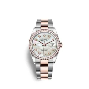 Rolex Datejust 36mm - Ref: 126281rbr-0010 - White Mother of Pearl Diamond Dial & Diamond Bezel, Two Tone Stainless Steel & 18K Rose Gold Oyster Bracelet Watch