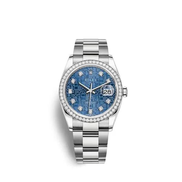 Rolex Datejust 36mm - Ref: 126284rbr-0004 - Blue Jubilee Diamond Dial & Diamond Bezel, Stainless Steel Oyster Bracelet Watch