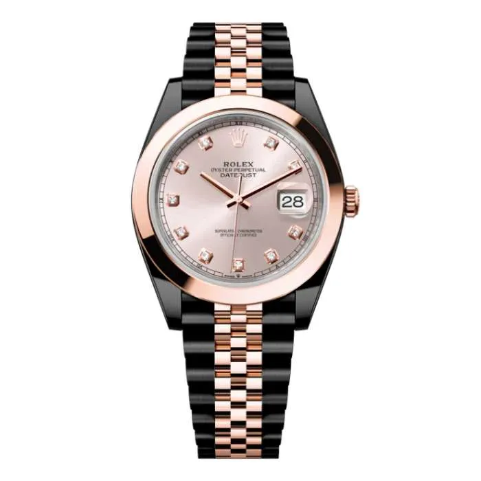 Rolex Datejust 41mm - Ref: 126301-0008 (PVD) - Sundust Diamond Dial, Two Tone Black PVD & 18K Rose Gold Jubilee Bracelet Men's Watch
