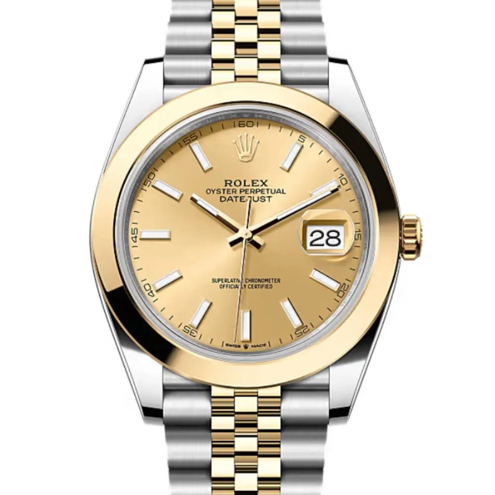 Rolex Datejust 41mm - Ref: 126303-0010 - Champagne Stick Dial, Two Tone Stainless Steel & 18K Yellow Gold Jubilee Bracelet Men's Watch
