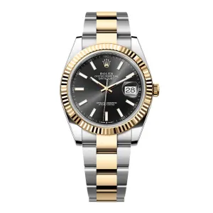 Rolex Datejust 41mm - Ref: 126333-0013 - Black Stick Dial, Two Tone Stainless Steel & 18K Yellow Gold Oyster Bracelet Men's Watch