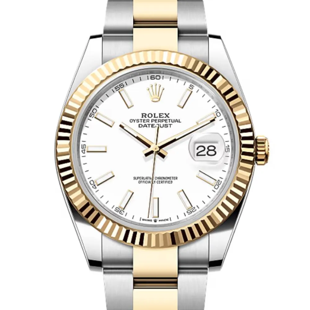 Rolex Datejust 41mm - Ref: 126333-0015 - White Stick Dial, Two Tone Stainless Steel & 18K Yellow Gold Oyster Bracelet Men's Watch