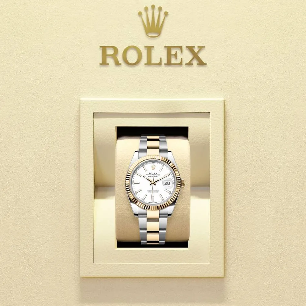 Rolex Datejust 41mm - Ref: 126333-0015 - White Stick Dial, Two Tone Stainless Steel & 18K Yellow Gold Oyster Bracelet Men's Watch