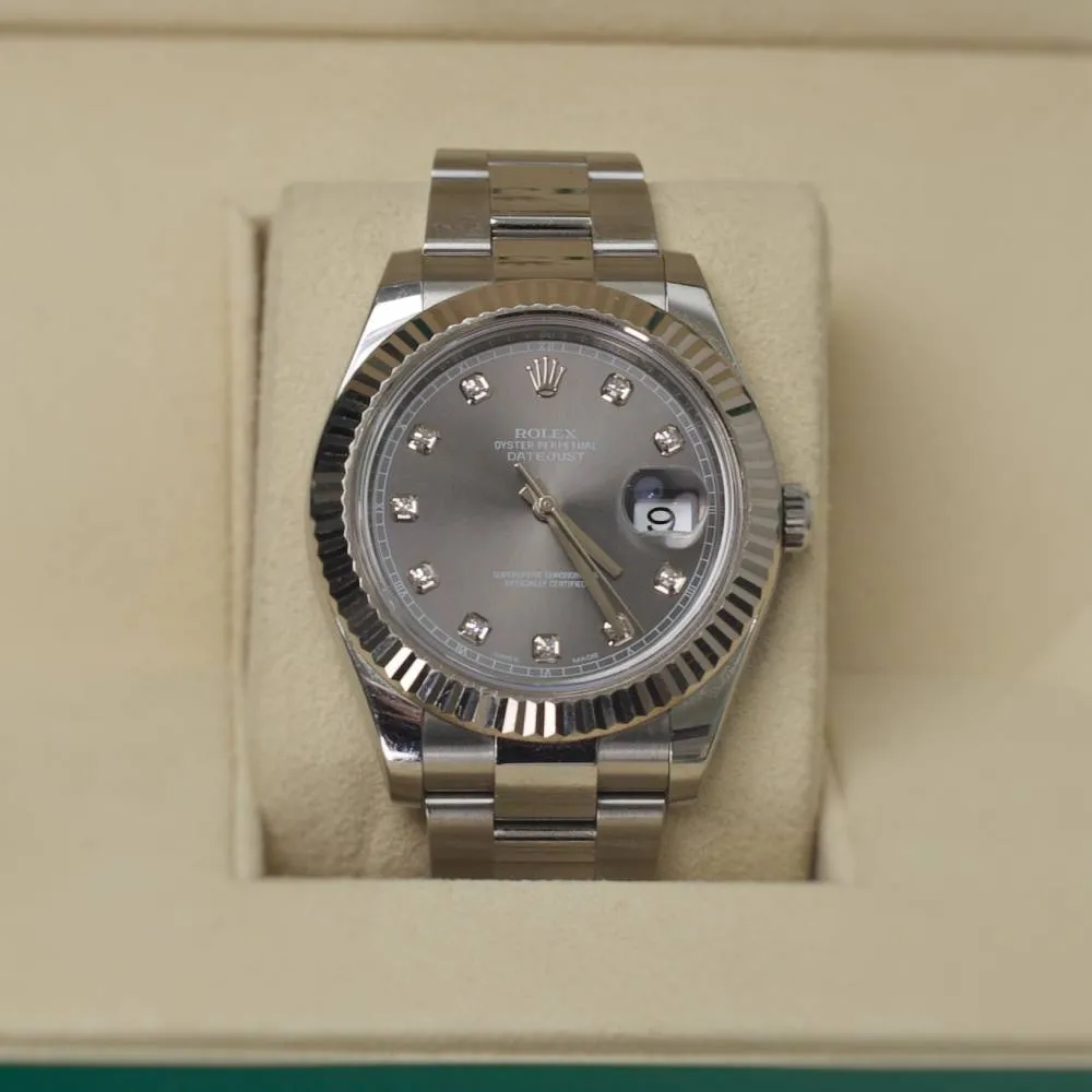 Rolex Datejust 41mm - Ref: 126334-0005 - Rhodium Grey Diamond Dial, Stainless Steel Oyster Bracelet Men's Watch