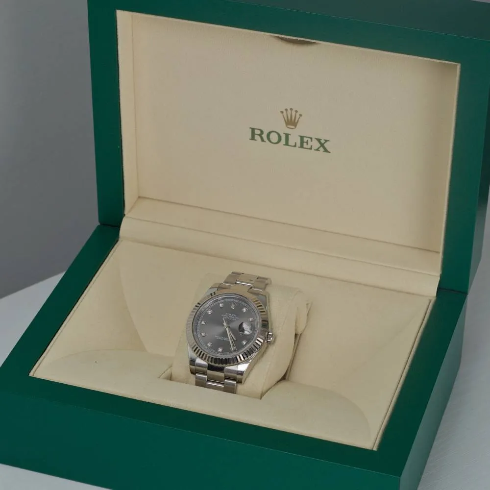 Rolex Datejust 41mm - Ref: 126334-0005 - Rhodium Grey Diamond Dial, Stainless Steel Oyster Bracelet Men's Watch