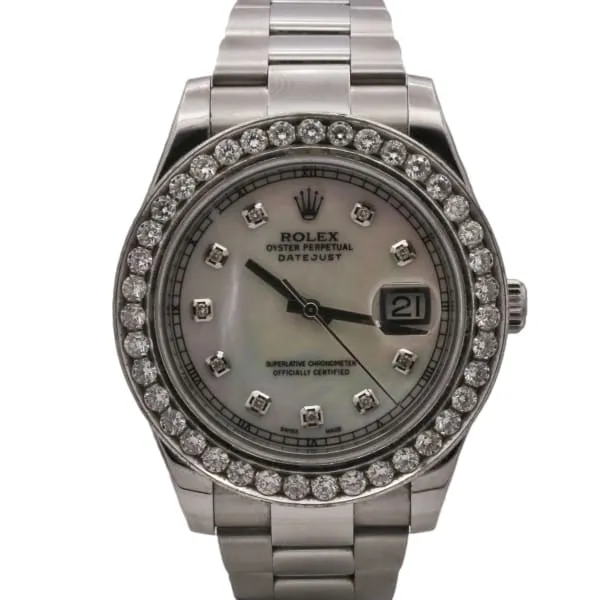 Rolex Datejust II 41mm - Ref: 116334 - White Mother of Pearl Dial & Diamond Bezel, Stainless Steel Oyster Bracelet Men's Watch