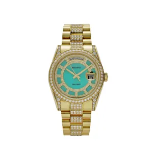 Rolex Day-Date 118388 Yellow Gold Jade Green Dial Diamond Pav 'Carousel'
