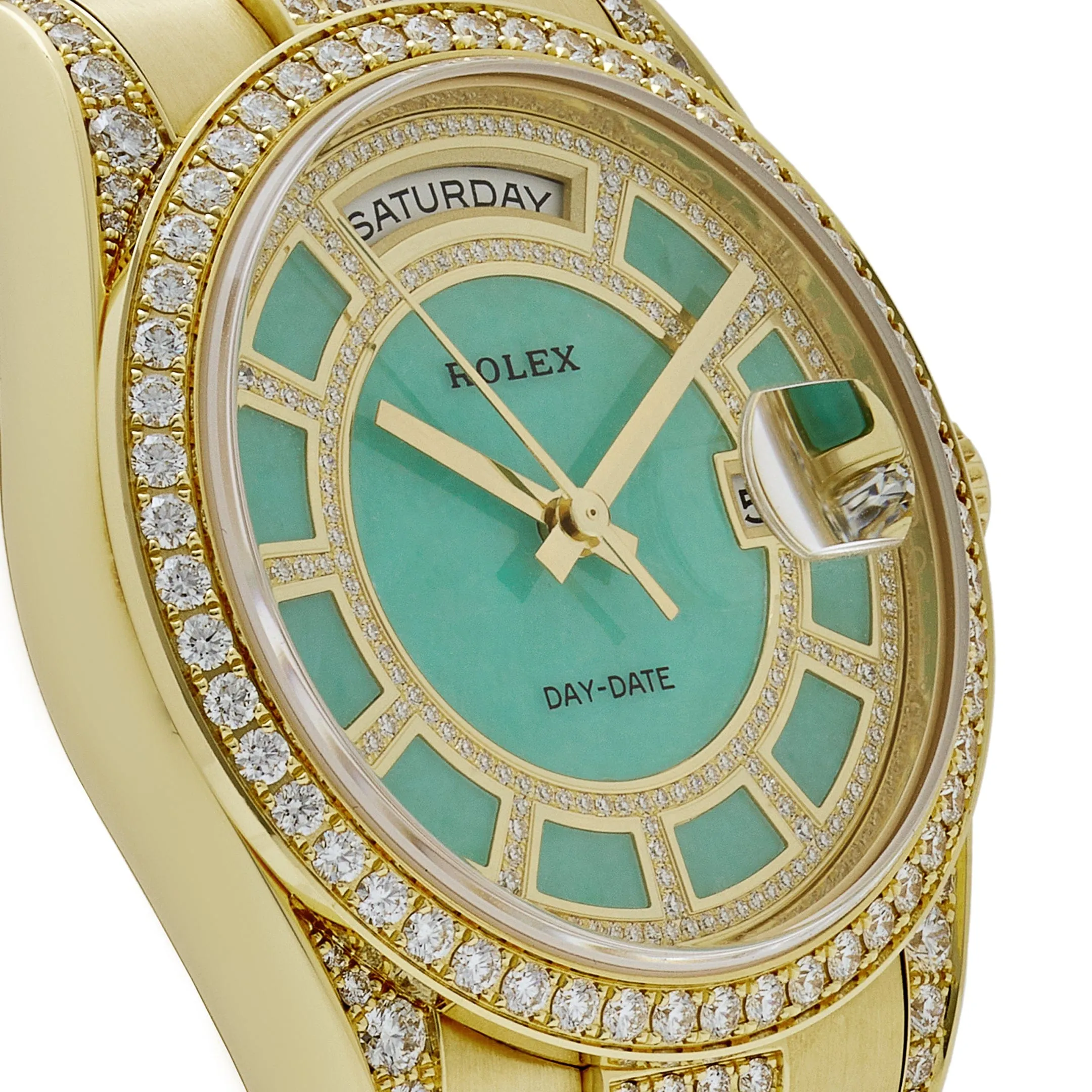 Rolex Day-Date 118388 Yellow Gold Jade Green Dial Diamond Pav 'Carousel'