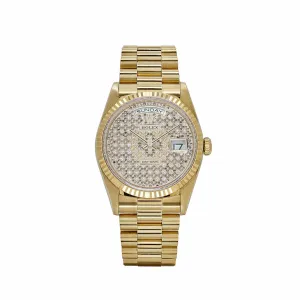 Rolex Day-Date 18238 Yellow Gold Skeleton Pav Diamond Dial