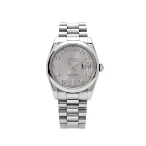 Rolex Day-Date 36 118206 Platinum Silver Diamond Dial