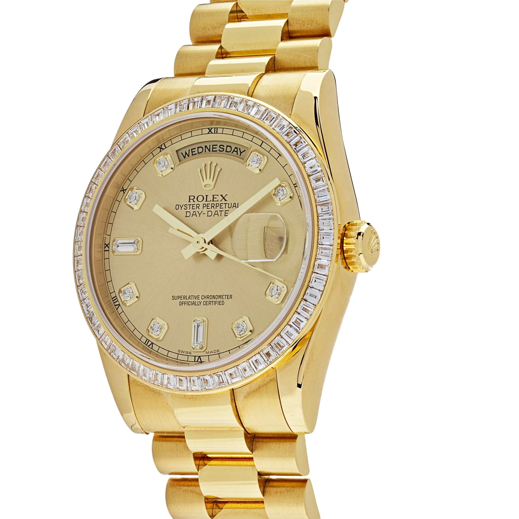 Rolex Day-Date 36 118398BR Yellow Gold Diamond Bezel Champagne Diamond Dial