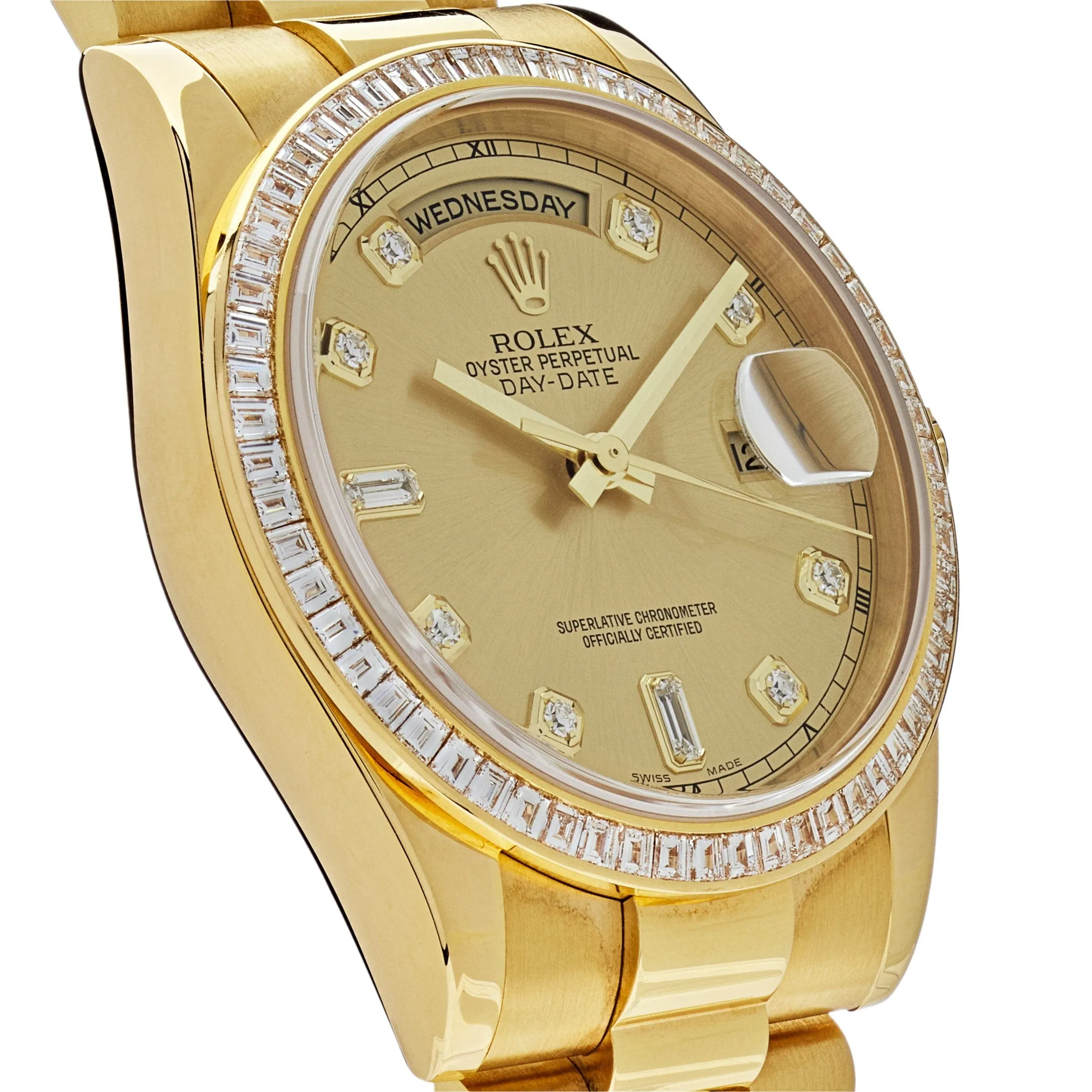 Rolex Day-Date 36 118398BR Yellow Gold Diamond Bezel Champagne Diamond Dial