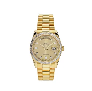 Rolex Day-Date 36 118398BR Yellow Gold Diamond Bezel Champagne Diamond Dial