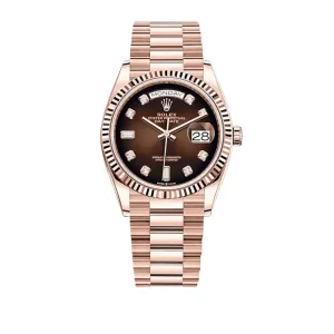 Rolex Day-Date 36 128235 Rose Gold Brown Diamond Dial