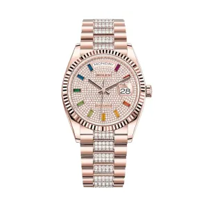 Rolex Day-Date 36 128235 Rose Gold Diamond Paved Dial