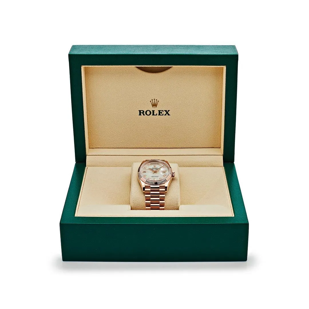 Rolex Day-Date 36 128235 Rose Gold Mother of Pearl Diamond Dial