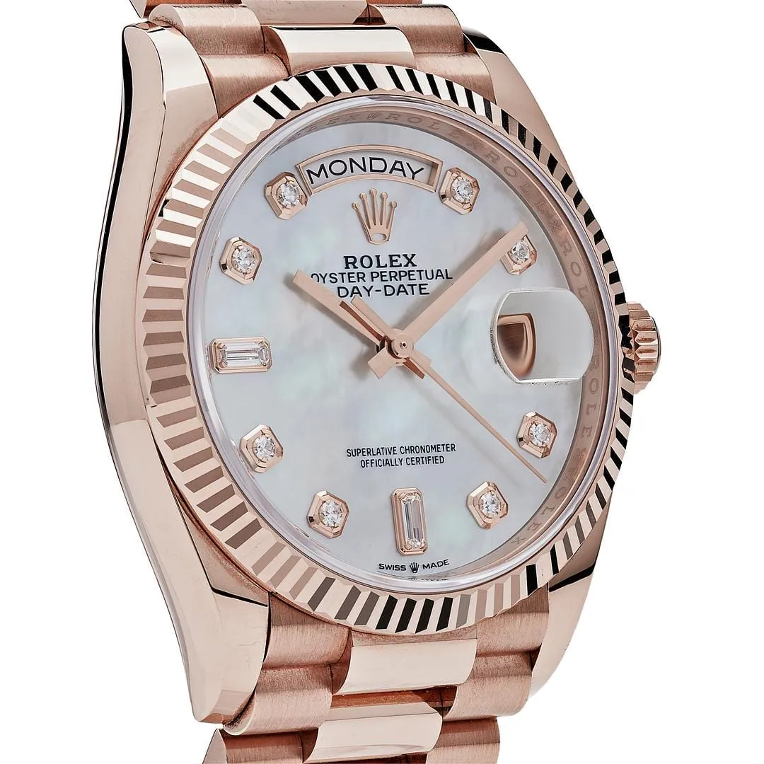 Rolex Day-Date 36 128235 Rose Gold Mother of Pearl Diamond Dial
