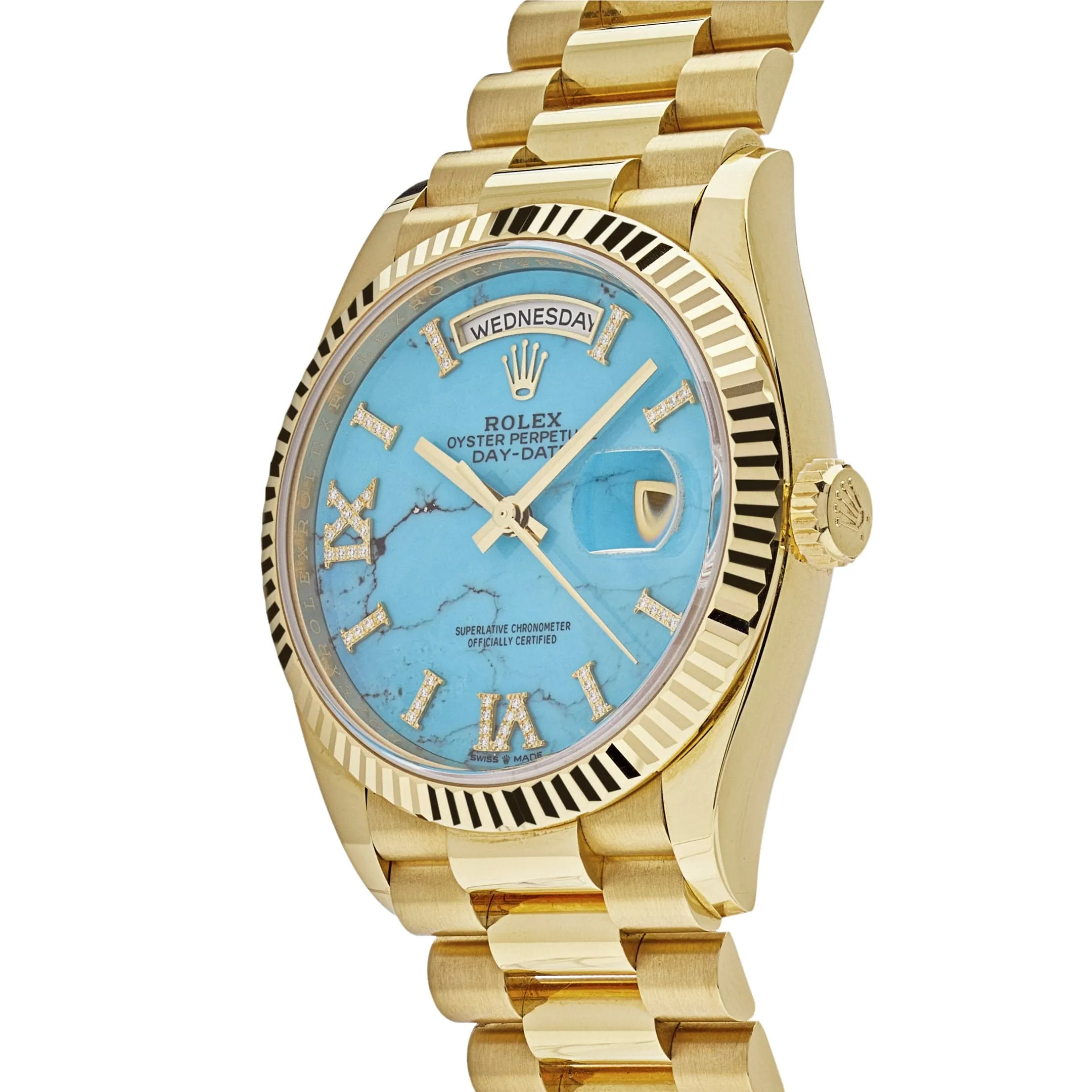 Rolex Day-Date 36 128238 Yellow Gold Turquoise Diamond Dial