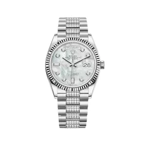 Rolex Day-Date 36 128239 White Gold MOP Diamond Dial
