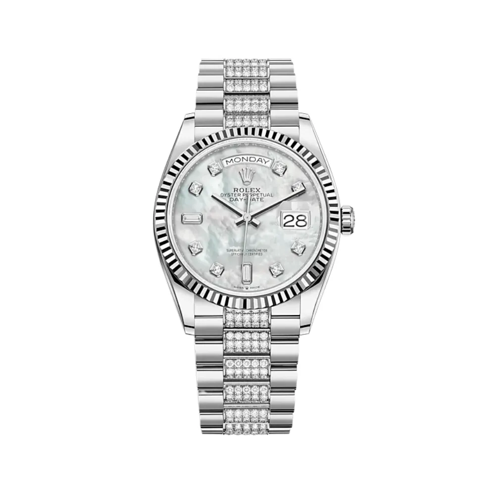 Rolex Day-Date 36 128239 White Gold MOP Diamond Dial