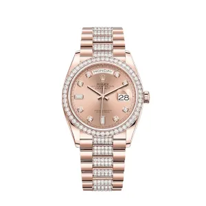 Rolex Day-Date 36 128345RBR Rose Gold Diamond Bezel Ros Diamond Dial