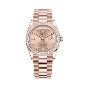 Rolex Day-Date 36 128345RBR Rose Gold Diamond Bezel Ros Diamond Dial