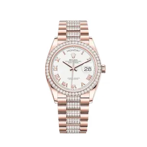 Rolex Day-Date 36 128345RBR Rose Gold Diamond Bezel White Dial