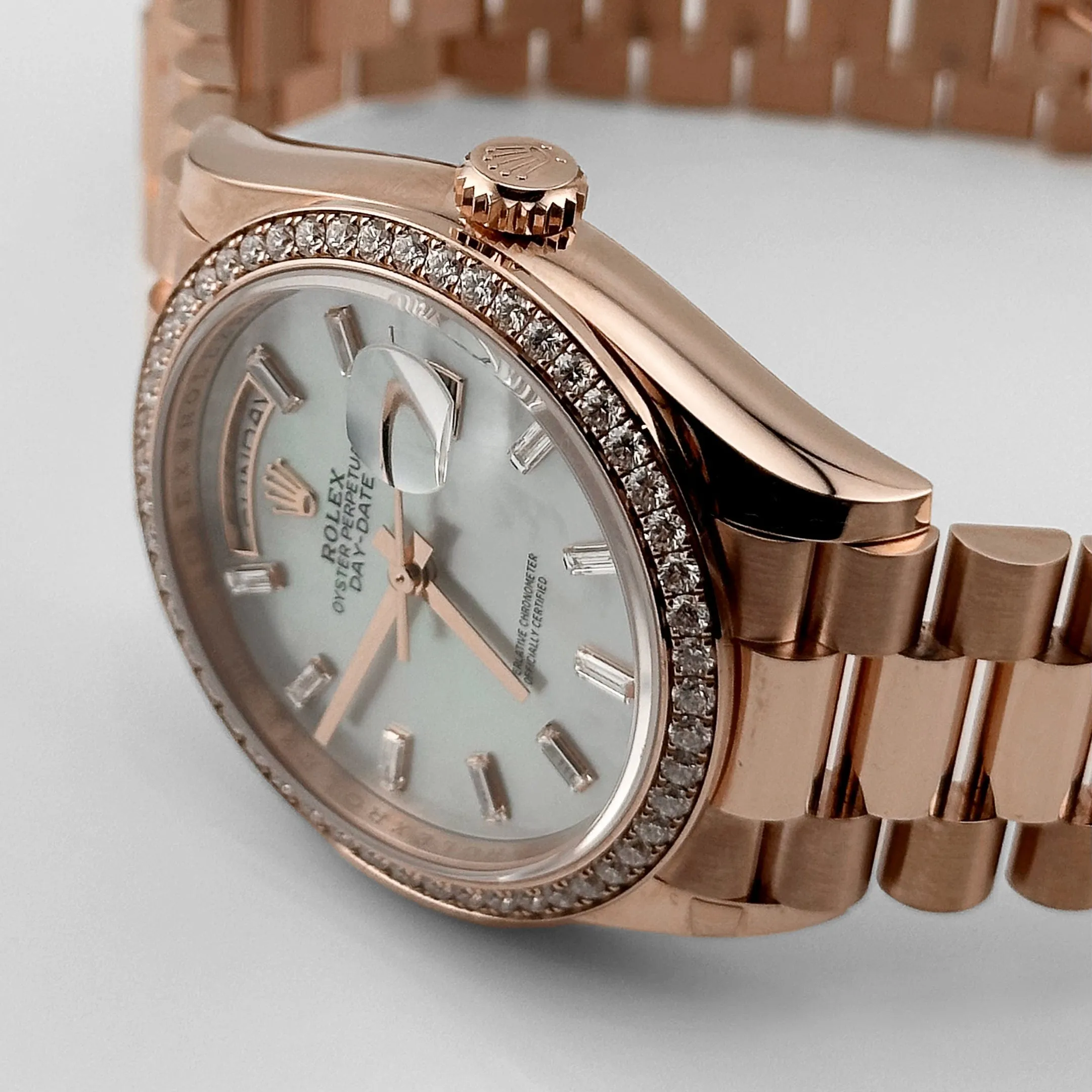 Rolex Day-Date 36 128345RBR Rose Gold Mother of Pearl Diamond Bezel (2025)