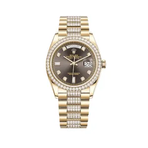Rolex Day-Date 36 128348RBR Yellow Gold Diamond Bezel Grey Diamond Dial