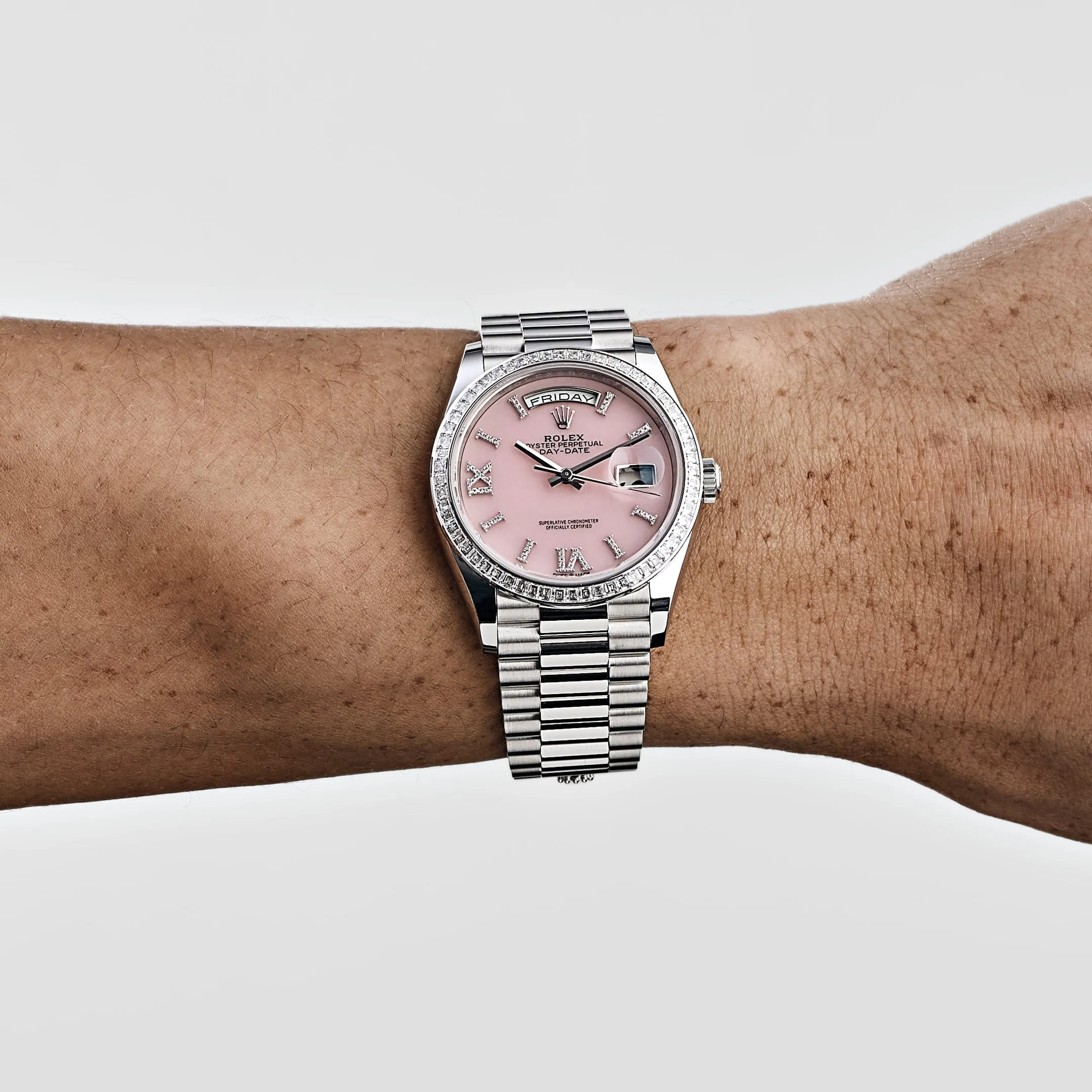Rolex Day-Date 36 128396TBR Platinum Pink Opal Diamond Dial and Bezel (2023)